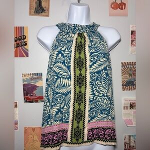 LOFT Teal, Green & Pink Halter Floral Print Top